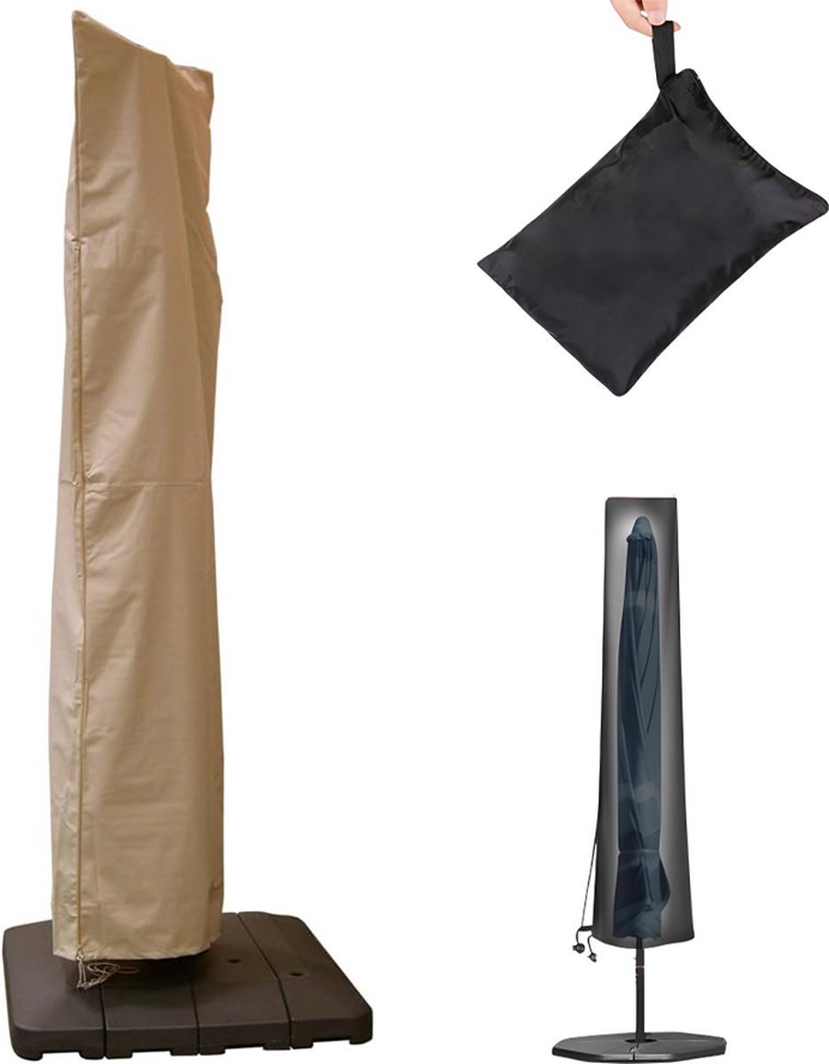 Parasol Cover - 190×50×30cm - Standing Parasol - Sturdy & Durable - Waterproof Parasol Cover 600D - With Zipper, Drawstring and Storage Pouch - Waterproof / Dustproof / Weatherproof - Khaki - For Cantilever Parasol and Standing Parasol - Image 1