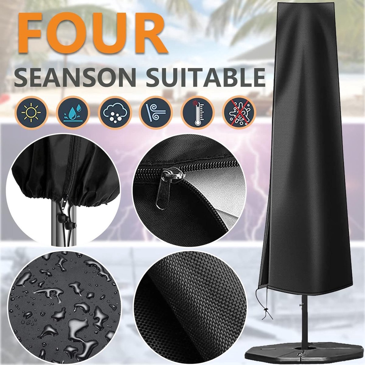 Parasol Cover - 190×50×30cm - Standing Parasol - Sturdy & Durable - Waterproof Parasol Cover 600D - With Zipper, Drawstring and Storage Pouch - Waterproof / Dustproof / Weatherproof - Khaki - For Cantilever Parasol and Standing Parasol - Image 2