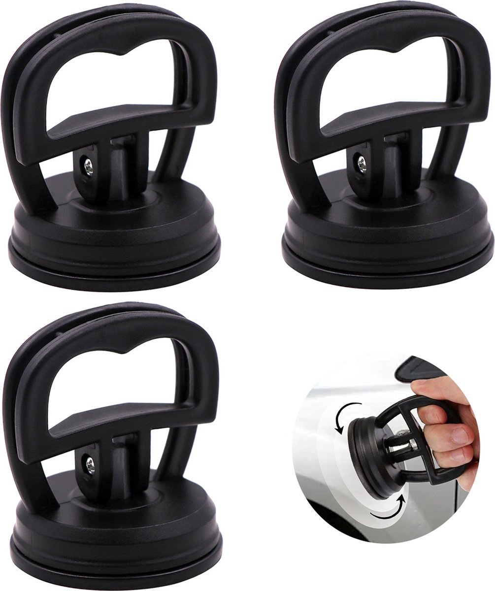 Mini Car Dent Remover - 3 Pieces - Dent Removal Station - Suction Cup - Glass Carrier - 5.8cm - Car Dent Puller - Dent Puller - Mini Car Dent Puller - Black - Image 1