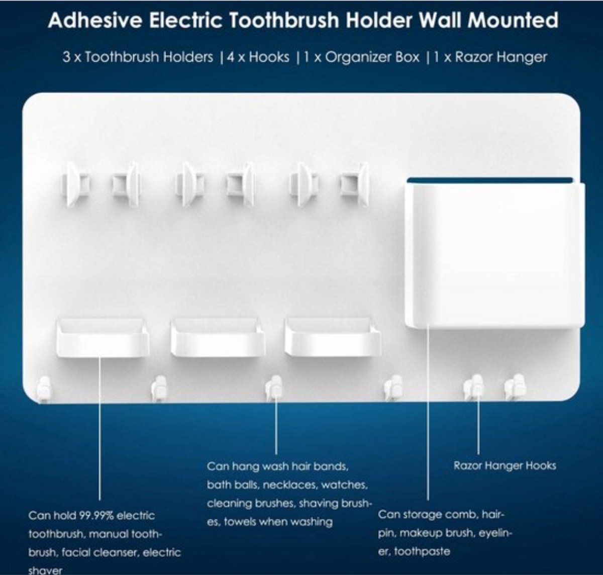 Toothbrush Holder - Electric Toothbrush Holder - High Quality - Adjustable - Wall-Mounted - Drying - Razor Holder - Bathroom Organizer - Universal - Self-Adhesive - No Drilling Required - White - Image 2