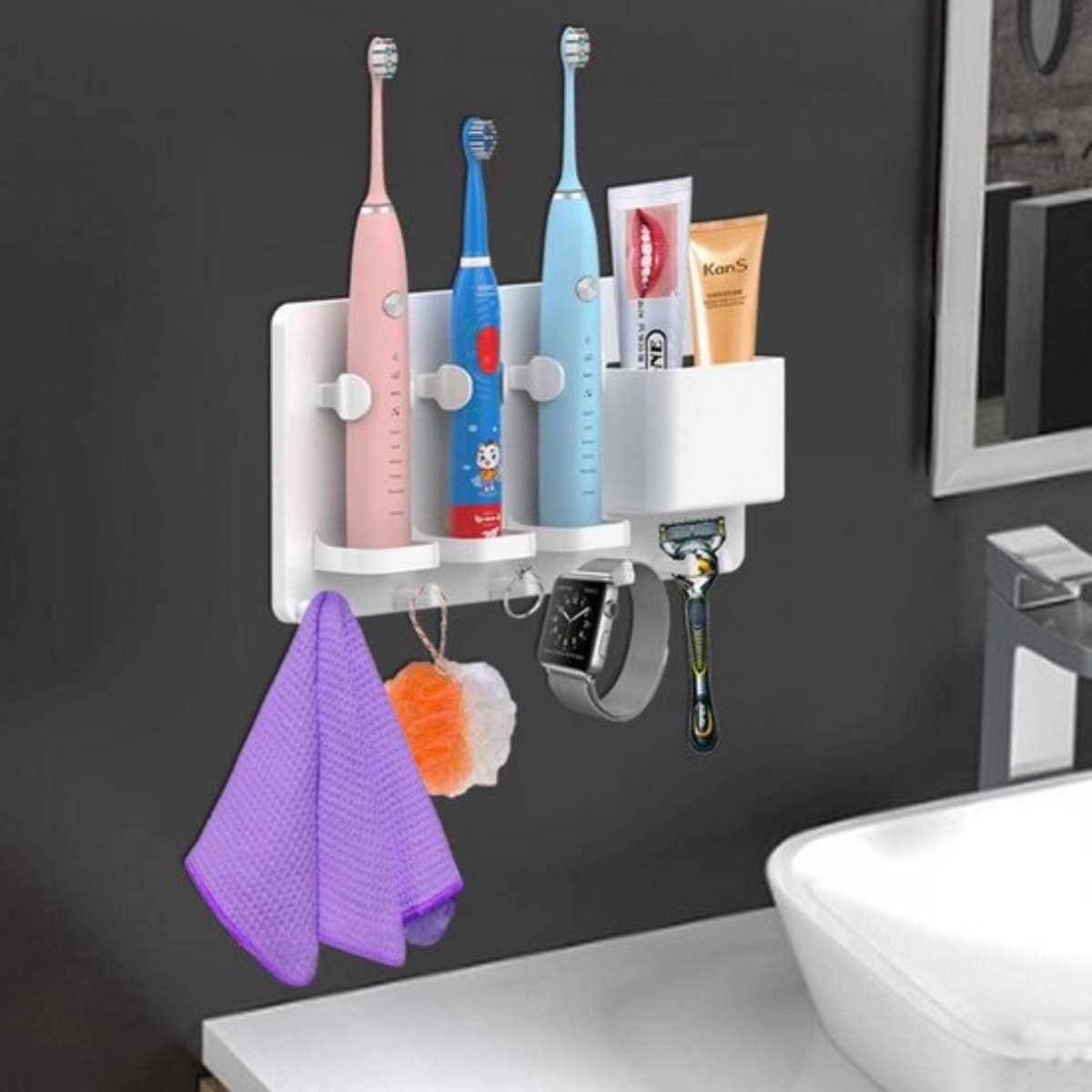 Toothbrush Holder - Electric Toothbrush Holder - High Quality - Adjustable - Wall-Mounted - Drying - Razor Holder - Bathroom Organizer - Universal - Self-Adhesive - No Drilling Required - White - Image 3