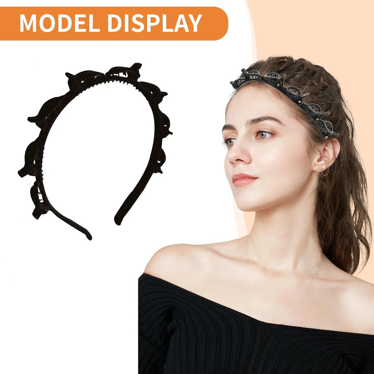 3-Piece Hairband with Clip - Tiara - Double-Layered Twist Braid Headband/Hairband/Tiara with Clips - Tiara with Hairpin - Hair Accessories - Elegant Headband for Women and Girls - Black / Brown / Red - Braided Hair Clip - Durable - Image 3