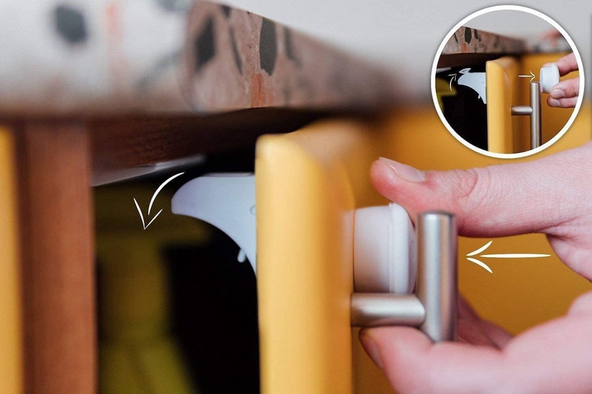 Magnetic Child Lock for Cabinets - Self-Adhesive Safety Hooks - 6 Locks and 2 Keys - Magnetic Lock - Cabinet Security for Children - Baby Toddler Magnetic Security for Cabinet, Door, and Drawer - Magnetic Closure - No Drilling or Screws - White - Image 5