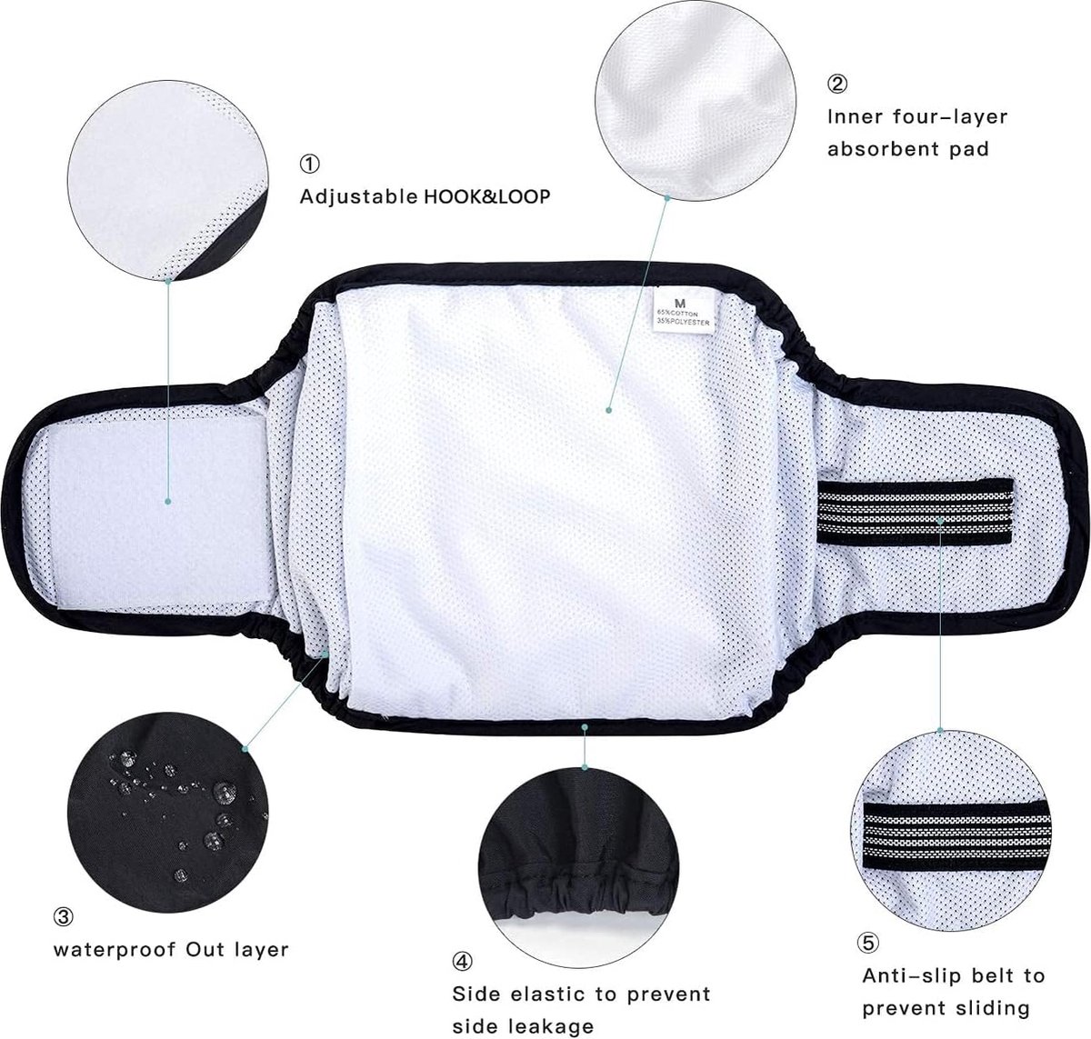 Dog Heat Pants - 3 Pieces - Dog Pants - Dog Diaper - Size L - Super Absorbent - Washable - Reusable - Prevents Unwanted Pregnancies in Female Dogs - Eco-Friendly - Perfect Fit - For Incontinence and Heat - Image 4