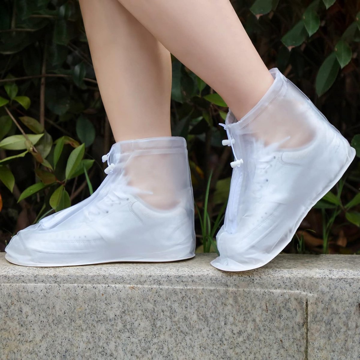 Rain Overshoes - Unisex - Sturdy Shoe Covers - With Zipper and Drawstring - Shoe Cover - Waterproof Shoe Protectors - Motorcycle Scooter Bicycle Shoe Cover - Shoe Cover - Rain Cover - Protects Against Rain and Dirt - White - Size 40/41 - Image 5