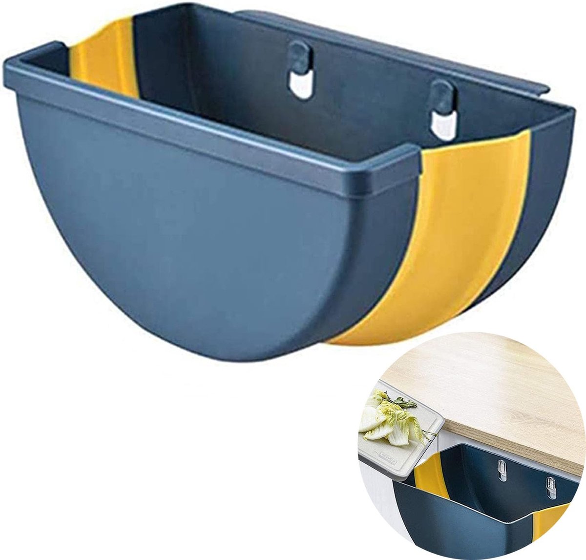 Trash Can - Foldable Trash Can - Kitchen Waste Bin - Trash Can In The Kitchen - Hanging Kitchen Cabinet Door - Car - Cabinet Door - Camping - Office - Bedroom - Organizer - Easy To Hang - Handy - Wall Mountable - Plastic - Blue - Image 1