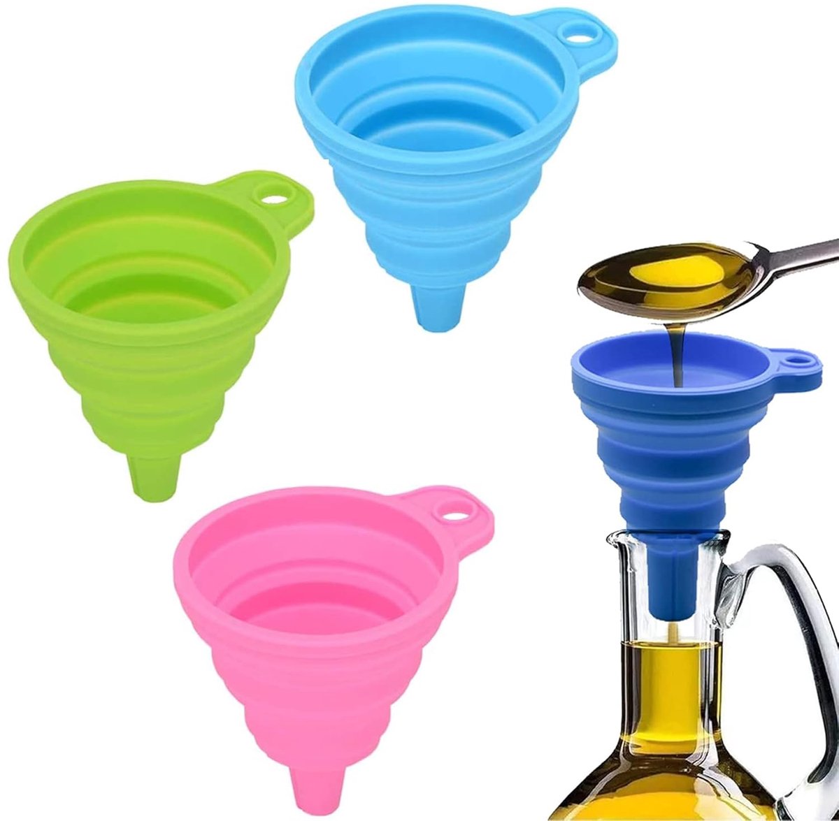 Funnel - Professional Funnel - Foldable Silicone Funnel - Multifunctional - Heat Resistant - Easy to fold and store - Hangable - Cooking Kitchen Accessories Gadgets - Green - 1 piece - Image 1