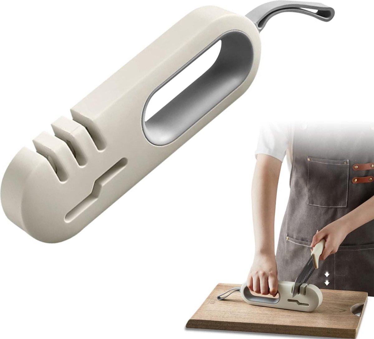 Knife Sharpener - 4-in-1 Knife Sharpener - Sharpening - Whetstone - Anti-Slip Knife Sharpener - Pull-through Sharpener - Honing Steel - Scissor Sharpener - Kitchen Knife Sharpener - Kitchen Sharpening Angles - Suitable for Scissors and Knives - Stainless - Image 1