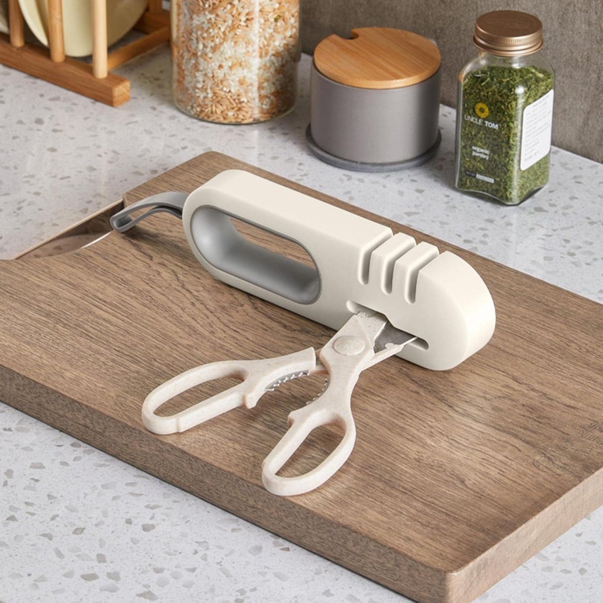 Knife Sharpener - 4-in-1 Knife Sharpener - Sharpening - Whetstone - Anti-Slip Knife Sharpener - Pull-through Sharpener - Honing Steel - Scissor Sharpener - Kitchen Knife Sharpener - Kitchen Sharpening Angles - Suitable for Scissors and Knives - Stainless - Image 2