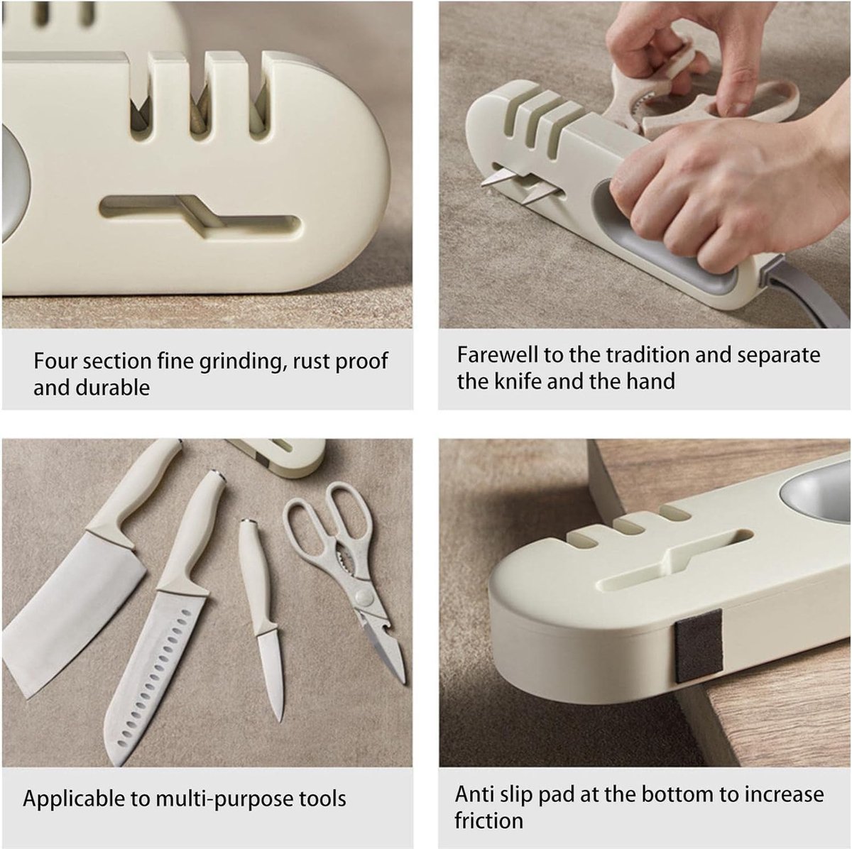 Knife Sharpener - 4-in-1 Knife Sharpener - Sharpening - Whetstone - Anti-Slip Knife Sharpener - Pull-through Sharpener - Honing Steel - Scissor Sharpener - Kitchen Knife Sharpener - Kitchen Sharpening Angles - Suitable for Scissors and Knives - Stainless - Image 4