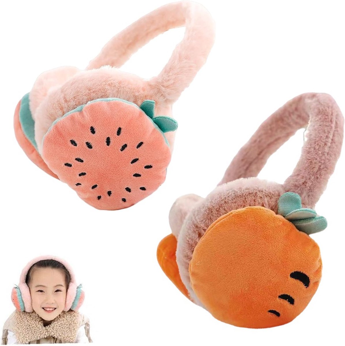 Ear Protectors - 2 Pieces - Ear Warmer - Ear Covering - Plush Ear Warmers - Carrot Ear Warmer - Strawberry Ear Warmer - Winter Ear Warmers - Foldable - Headwear - Windproof - Winter Outdoors - Warm Protection - Winter Accessories - Christmas Gift - Pink - Image 1