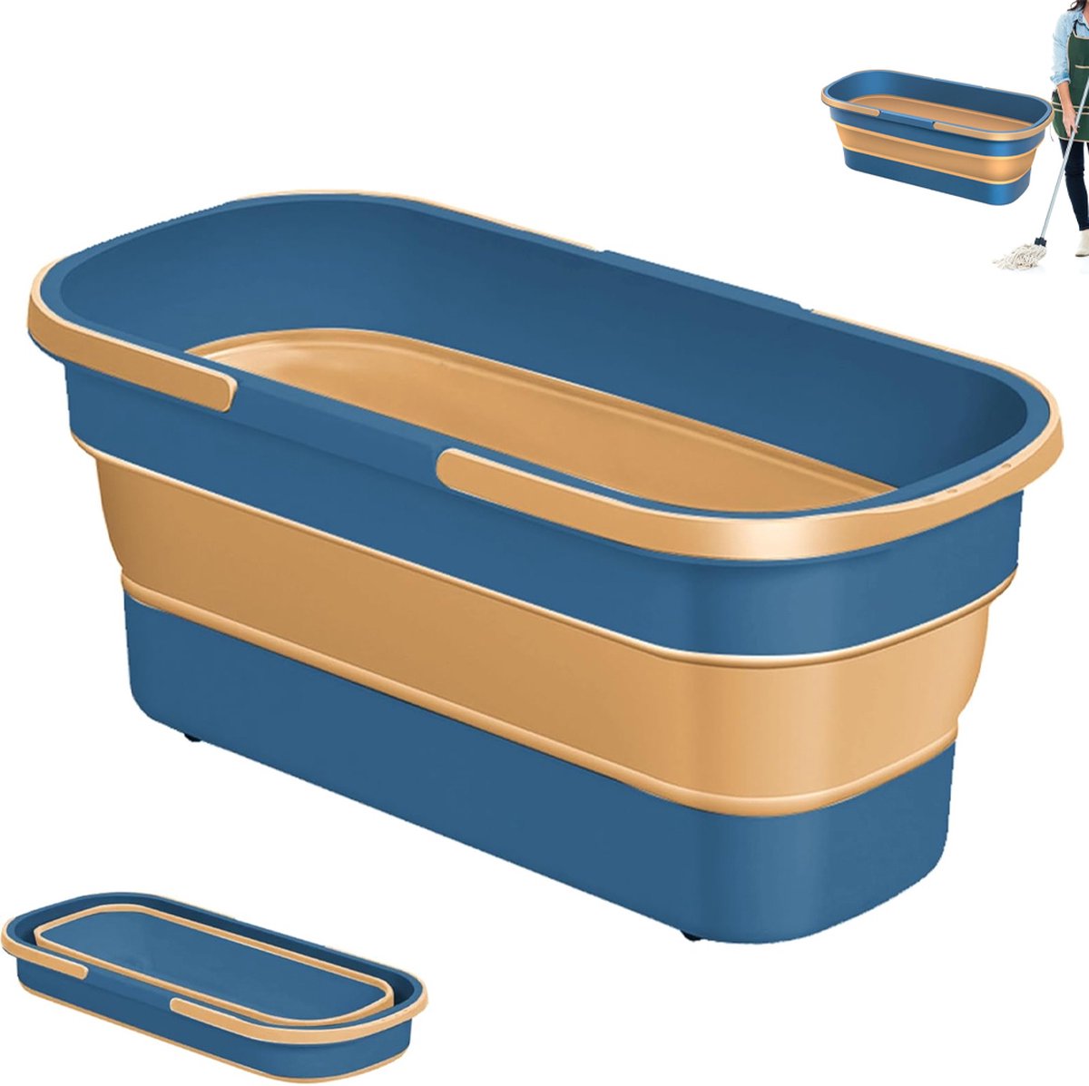 Mop Bucket - Bucket - Household Bucket - Floor Cleaning/Mopping - Portable Mop Bucket - Soap Bucket - Synthetic Mop Bucket - Cleaning Supplies - Flat Mop Bucket - Foldable - Space-Saving - With Handle - For Large Floor Surfaces - Blue - Image 1