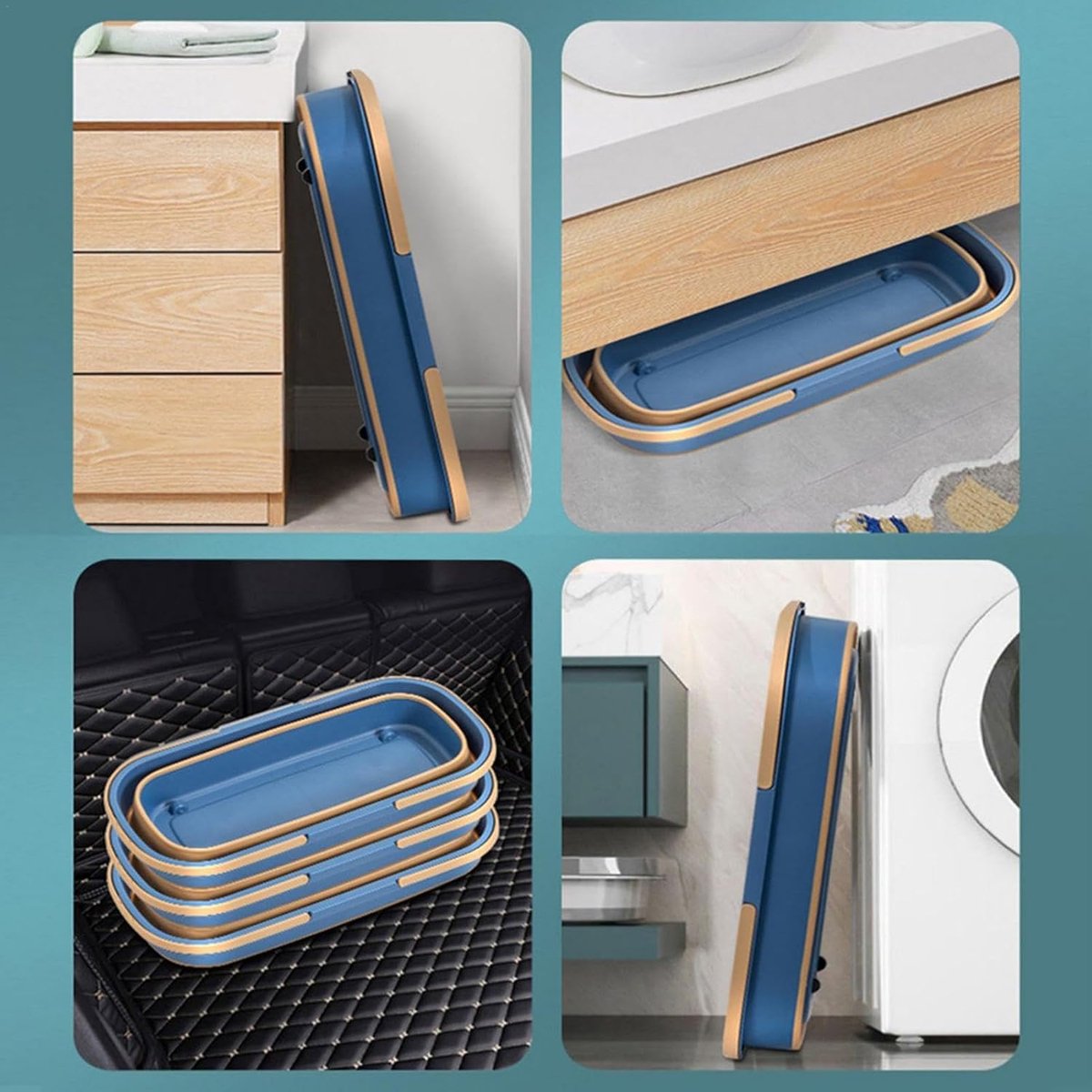 Mop Bucket - Bucket - Household Bucket - Floor Cleaning/Mopping - Portable Mop Bucket - Soap Bucket - Synthetic Mop Bucket - Cleaning Supplies - Flat Mop Bucket - Foldable - Space-Saving - With Handle - For Large Floor Surfaces - Blue - Image 3