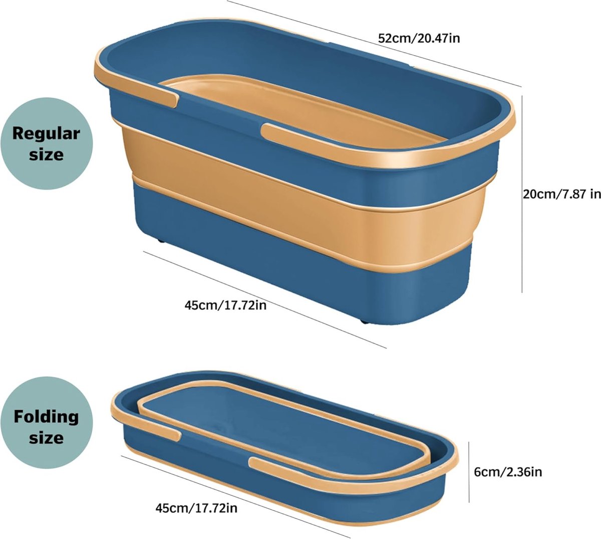 Mop Bucket - Bucket - Household Bucket - Floor Cleaning/Mopping - Portable Mop Bucket - Soap Bucket - Synthetic Mop Bucket - Cleaning Supplies - Flat Mop Bucket - Foldable - Space-Saving - With Handle - For Large Floor Surfaces - Blue - Image 5