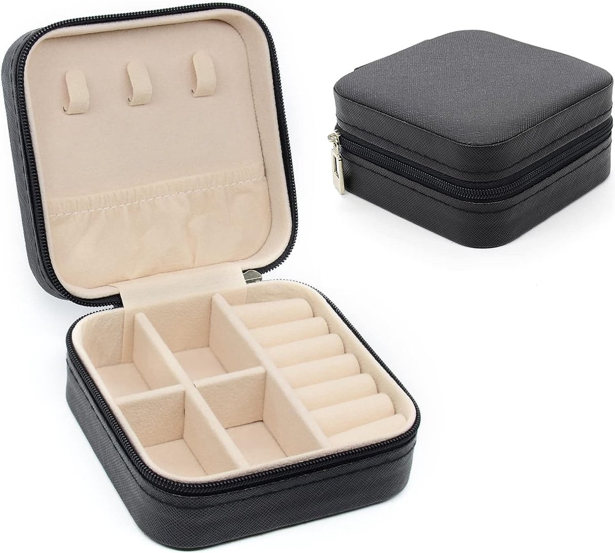 Jewelry box - Jewelry boxes - Jewel case - Organizer - Jewelry holder - Small jewelry box - Small jewelry box - Watch box - Storage box - Compact - Small - Travel case - Girls/Women - For Rings/Earrings/Necklace/Watches - Black - Image 1