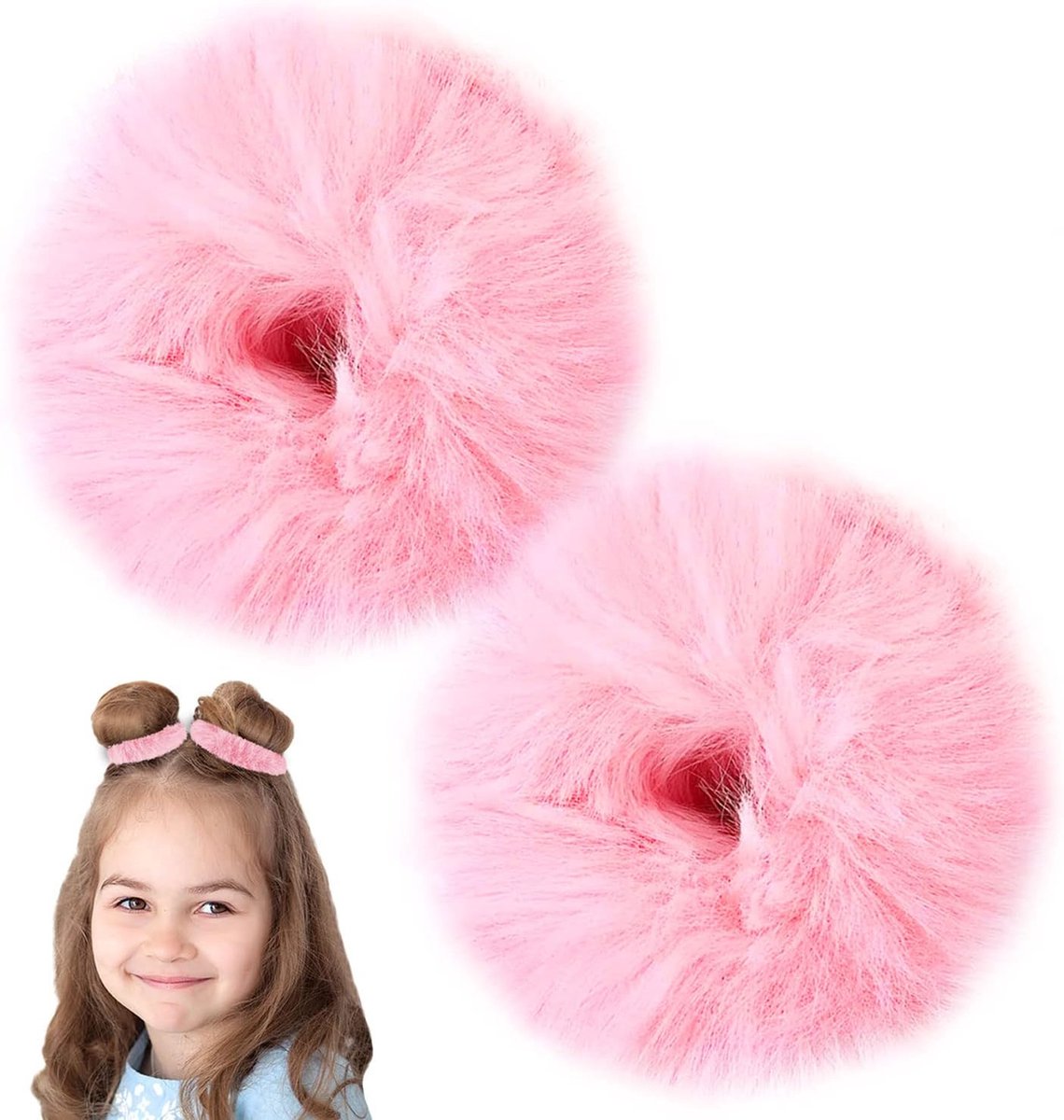 Scrunchie - 2 Pieces - Hair Accessories - Hair Twist - Hair Elastic - Crunchie - Hair Donut - Hair Elastic Hair Accessory - Satin Scrunchie - Hair Accessories Styling - Hair Bun Accessories - For Women And Children - Ladies And Girls - Pink - Image 1