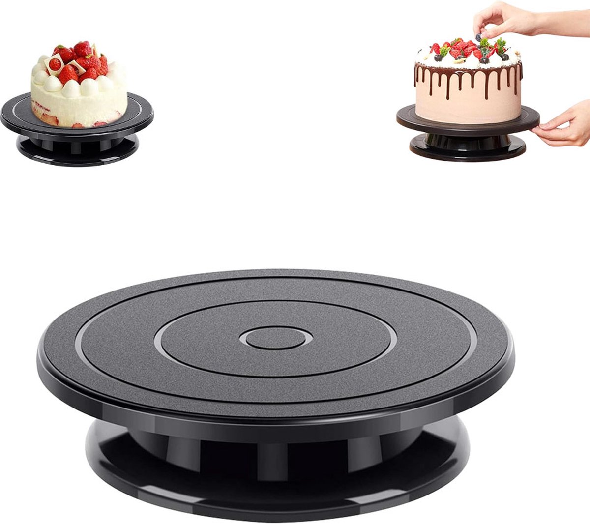 Rotating Cake Stand - Cake Turntable - Cake Stand with Base - Cake Dish - Cake Plate - Cake Plate - Cake Stand - Cake Stand - ø 28cm - Turntable - Anti-Slip - Cake Decoration - Baking Supplies - Cake Decorations - Cake Topper - Black - Image 1