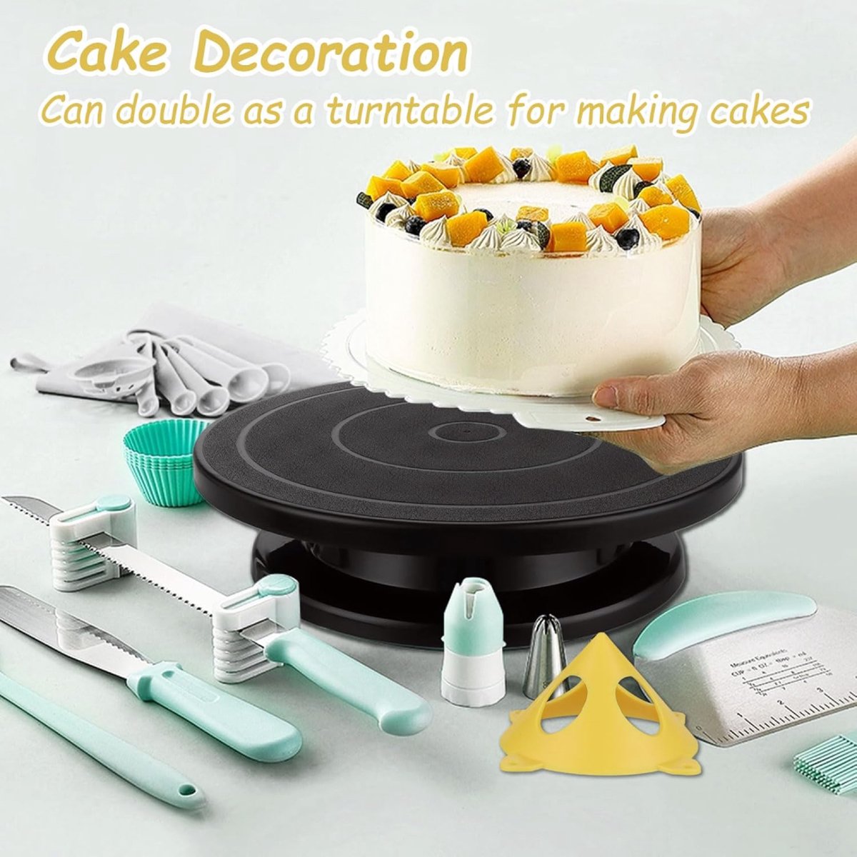 Rotating Cake Stand - Cake Turntable - Cake Stand with Base - Cake Dish - Cake Plate - Cake Plate - Cake Stand - Cake Stand - ø 28cm - Turntable - Anti-Slip - Cake Decoration - Baking Supplies - Cake Decorations - Cake Topper - Black - Image 2