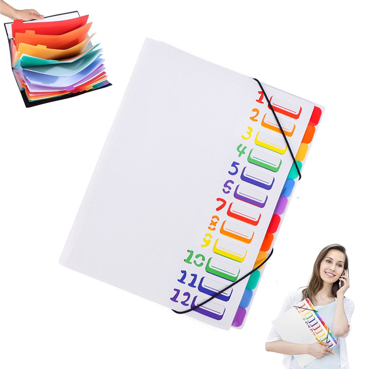 A4 Expandable Project Folder - A4 Sorting Folder - 12 Compartments - File Folder with Tabs - Compartment Folder - Desk Folder - Storage Folder - Document Folder - Work Folder - Clear Classification - White - Image 1