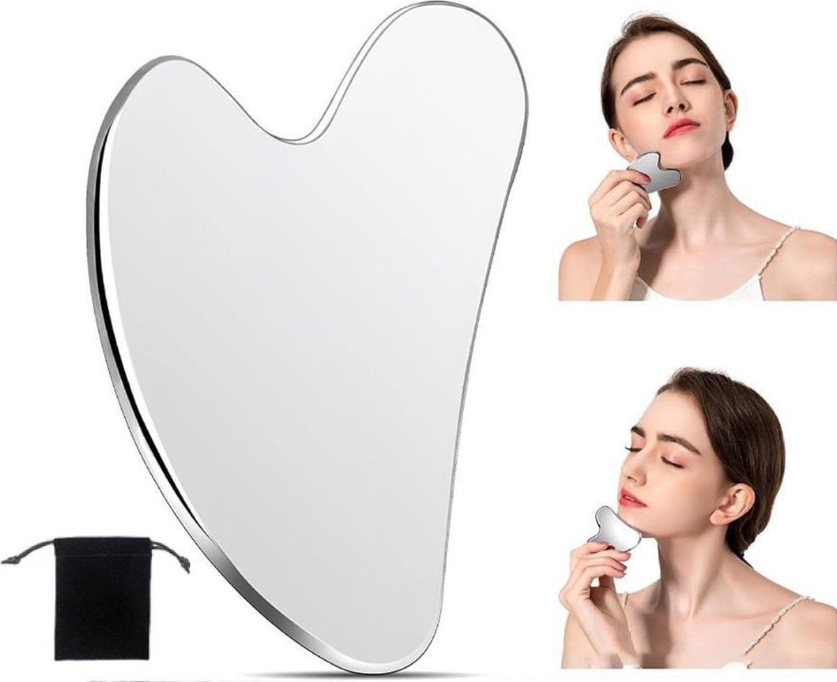 Gua Sha Stone Metal - Gua Sha Scraper Stainless Steel - Massage Tool - Relaxation - Gua Sha - Gua Sha Massage - Gua Sha Plate - Gua Sha Tool Surgical Steel - For Acne - Gua Sha Scraper - Unbreakable - Stainless Steel - With Storage Bag - Image 1