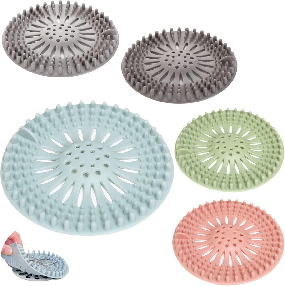 Silicone Drain Stopper - Sink Strainer - Shower Drain - 5-piece - Sink Stopper - Drain Strainer - Drain - Sink Plug - Universal Hair Filter - Hair Catcher - Drain Stopper - Large Displacement Bathroom Deodorant Drain - For Kitchen/Bathroom - Image 1