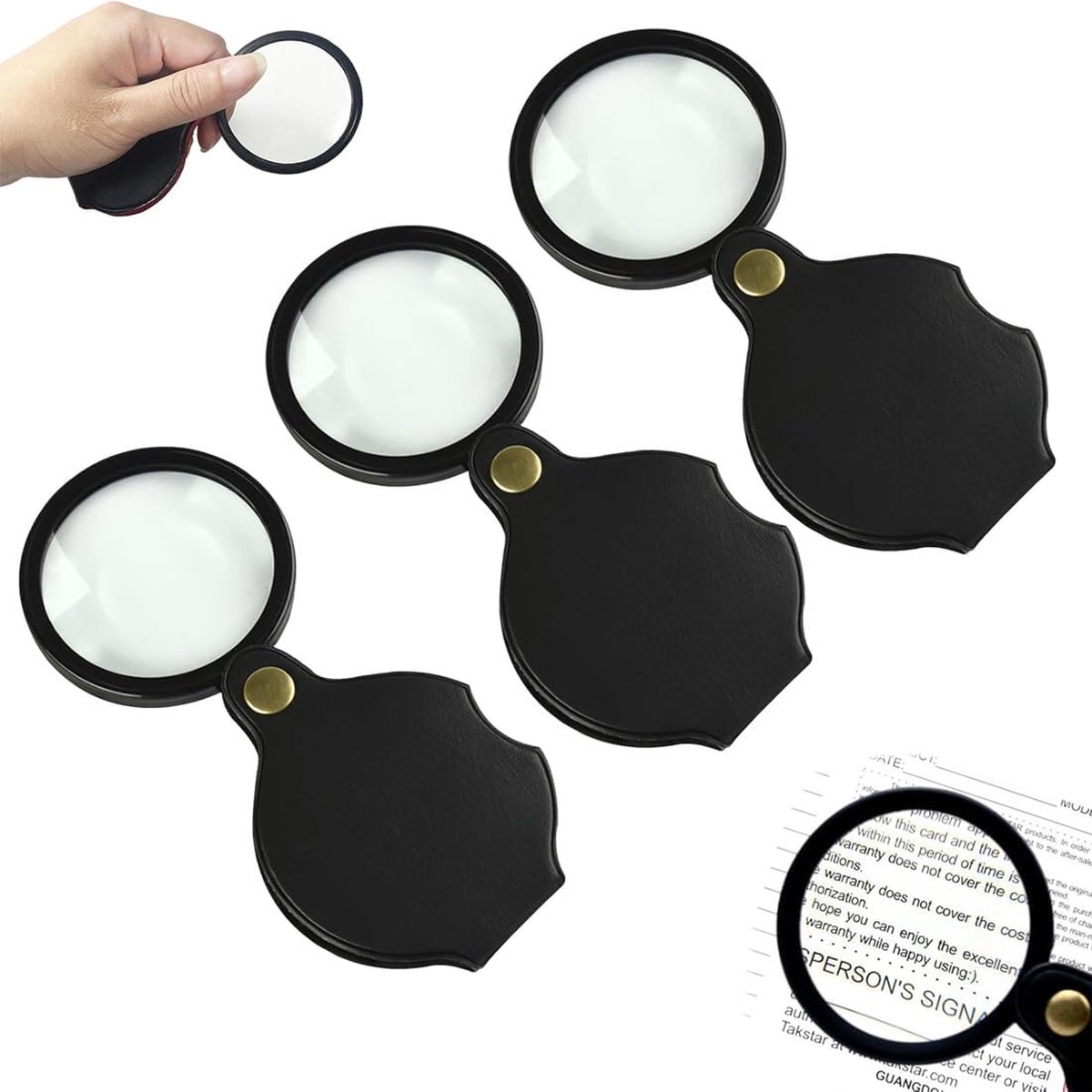 Magnifying Glass - 3 Pieces - 10x Magnification - Pocket Handheld Magnifying Glass - Reading Magnifier - Reading Magnifier - Mini Magnifying Glass - Reading Magnifier - Pocket Magnifying Glass - Reading Magnifier for Seniors and the Visually Impaired - Ma - Image 1