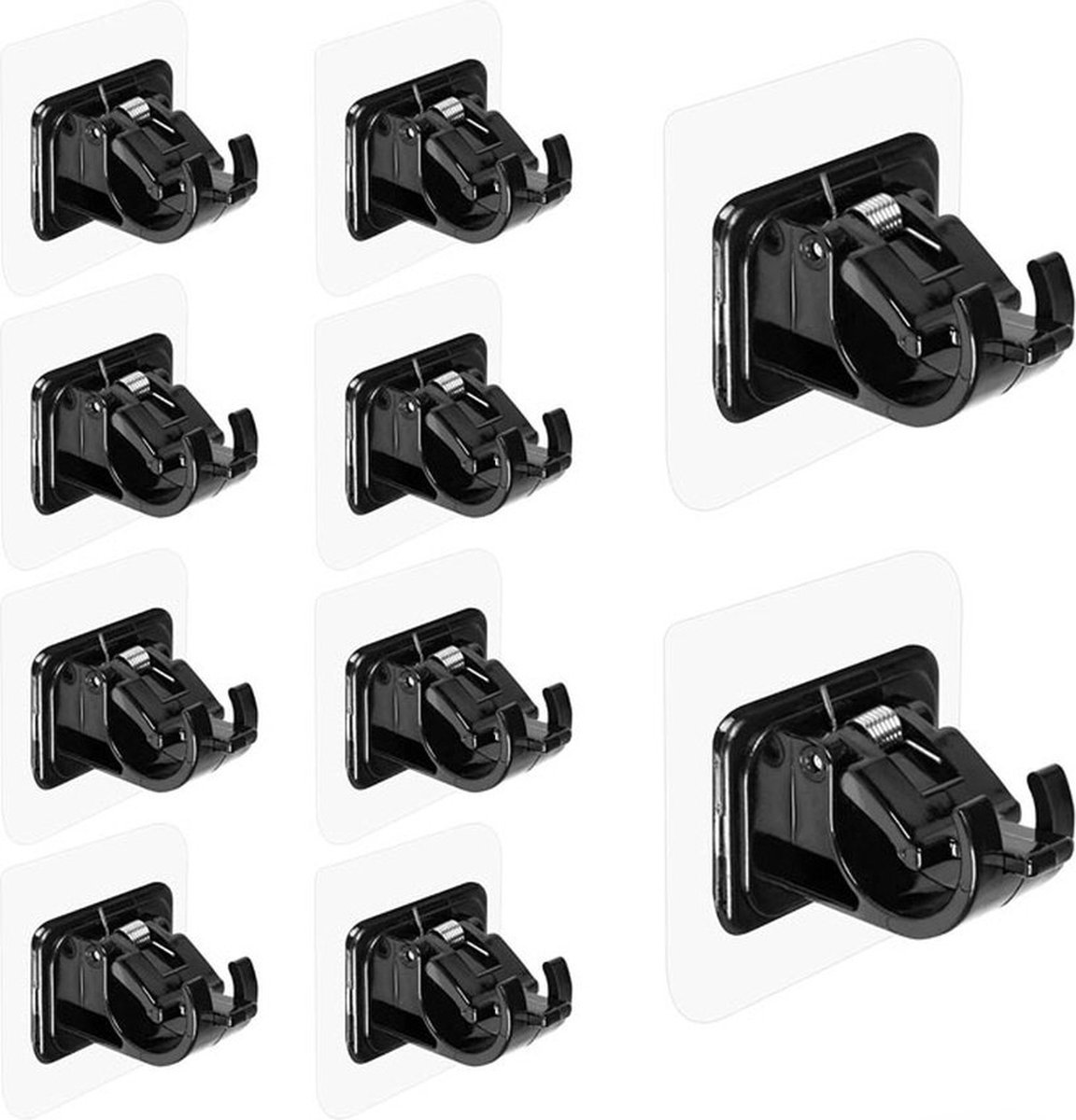 Curtain Rod Holder - 10 Pieces Curtain Rod Hooks - Hanging Curtain Rails/Curtain Rods - Super Adhesion - No Glue Residue - Hanging Hooks/Small Hooks - Black - Bathroom - Self-Adhesive Hooks - Load Capacity 10kg - No Drilling Required - Image 1