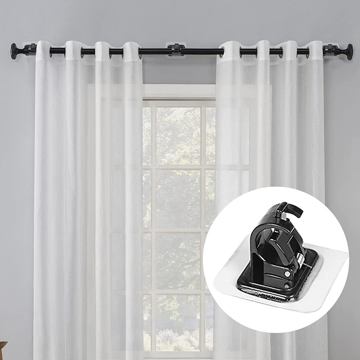 Curtain Rod Holder - 10 Pieces Curtain Rod Hooks - Hanging Curtain Rails/Curtain Rods - Super Adhesion - No Glue Residue - Hanging Hooks/Small Hooks - Black - Bathroom - Self-Adhesive Hooks - Load Capacity 10kg - No Drilling Required - Image 3