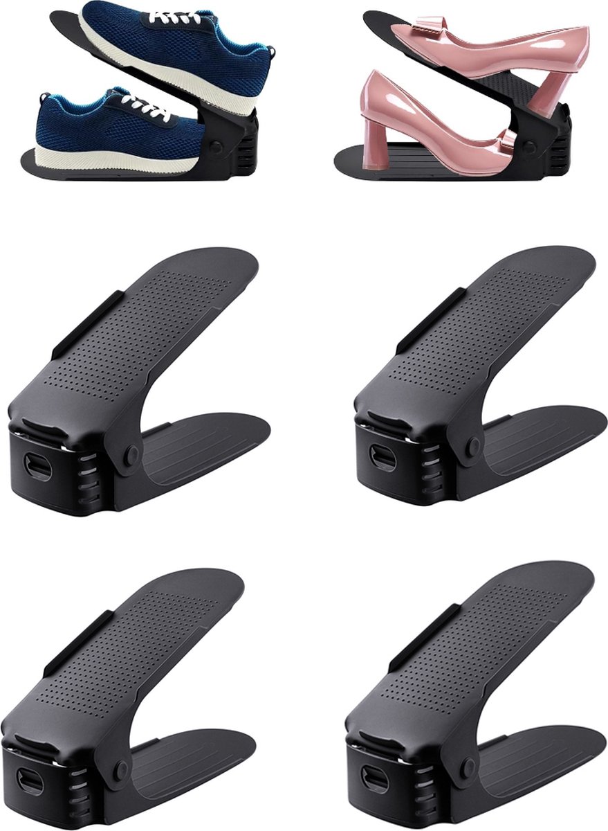 Shoe Storage System - 4 Pieces - Shoe Storage - Shoe Rack - Shoe Cabinet - Shoe Organizer - Storage System - Adjustable - Shoe Rack Shoe Cabinet - Black - Image 1