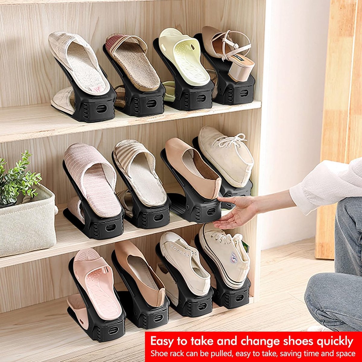 Shoe Storage System - 4 Pieces - Shoe Storage - Shoe Rack - Shoe Cabinet - Shoe Organizer - Storage System - Adjustable - Shoe Rack Shoe Cabinet - Black - Image 5