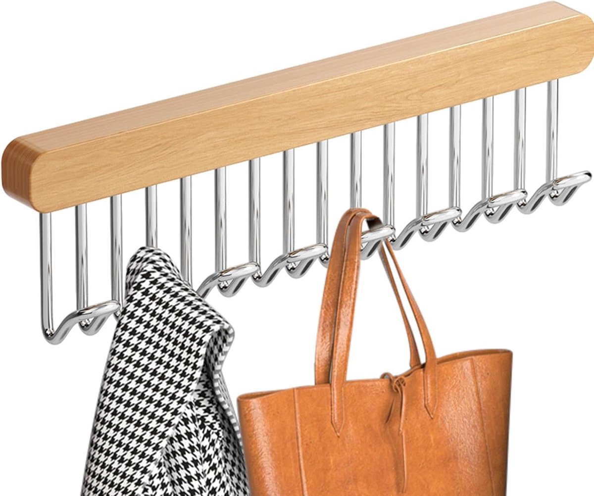 Clothes Hangers - Clothes Rod - Extendable - Hook Extendable Clothes Hanger - Non-Slip Coat Racks With 8 Hooks - Multifunctional Hanger - Multifunctional Sliding Rack - For Bras, Ties, Tank Top, Scarf, Jewelry - 31x8 Cm - 1 Piece - Image 1