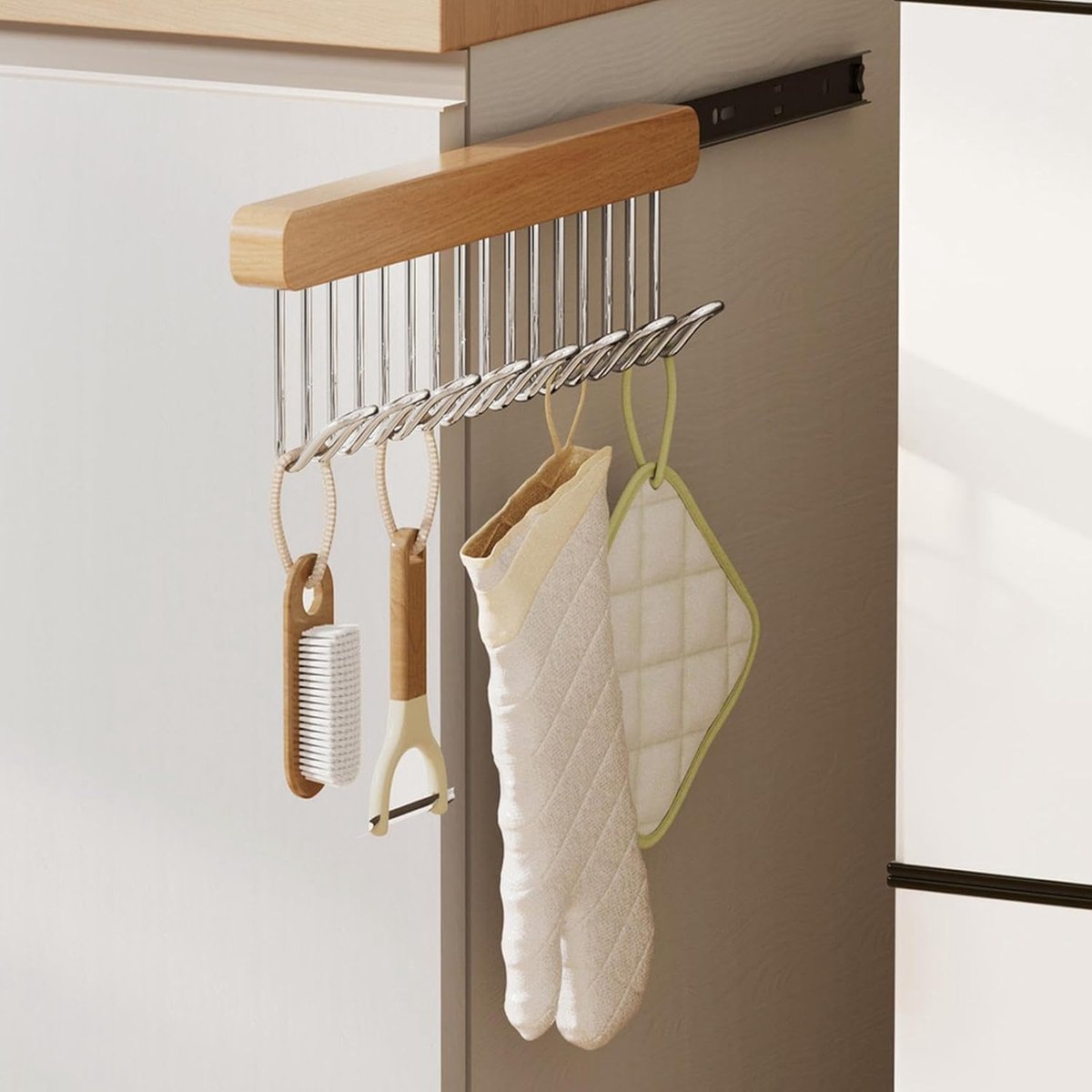 Clothes Hangers - Clothes Rod - Extendable - Hook Extendable Clothes Hanger - Non-Slip Coat Racks With 8 Hooks - Multifunctional Hanger - Multifunctional Sliding Rack - For Bras, Ties, Tank Top, Scarf, Jewelry - 31x8 Cm - 1 Piece - Image 3