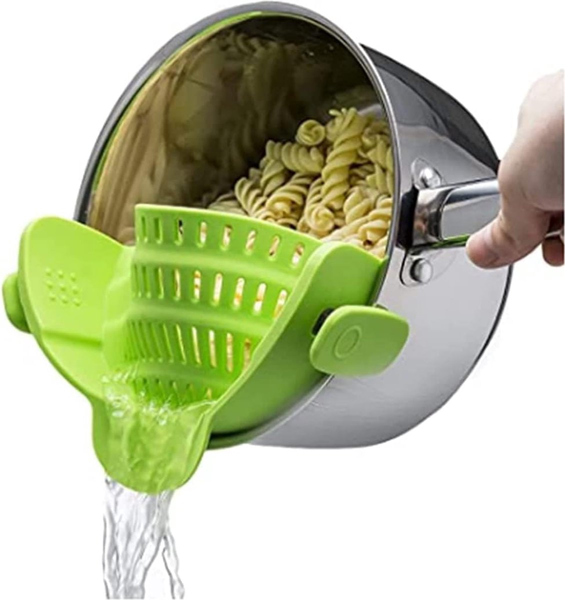 Silicone Colander - Kitchen Draining Lid - Draining Aid - Silicone - BPA Free - Safe Hands-Free Draining - Colander - Safe Draining - Solid Compact Kitchen Draining Lid - Draining Lid - Green - Dishwasher Safe - For All Sizes of Pans - Image 1