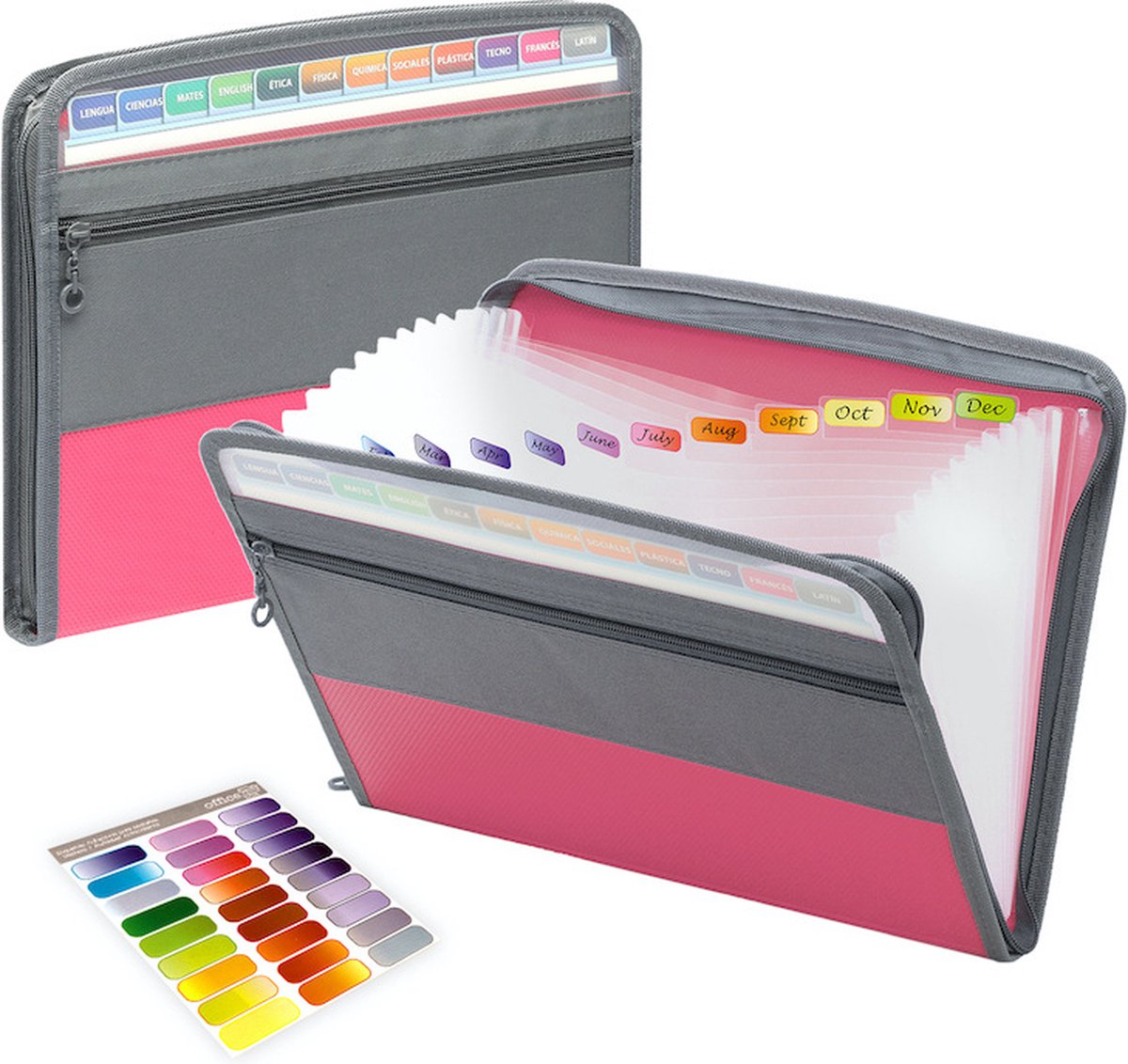 Project Folder - A4 - Foldable File Folder with Tabs - 13 Compartments - Storage Folder/Sorting Folder - Compartment Folder - Durable Plastic Document Folder - Writing Folder with Zipper - Conference Folder - Work Folder - Document Folder - Pink - Portabl - Image 1