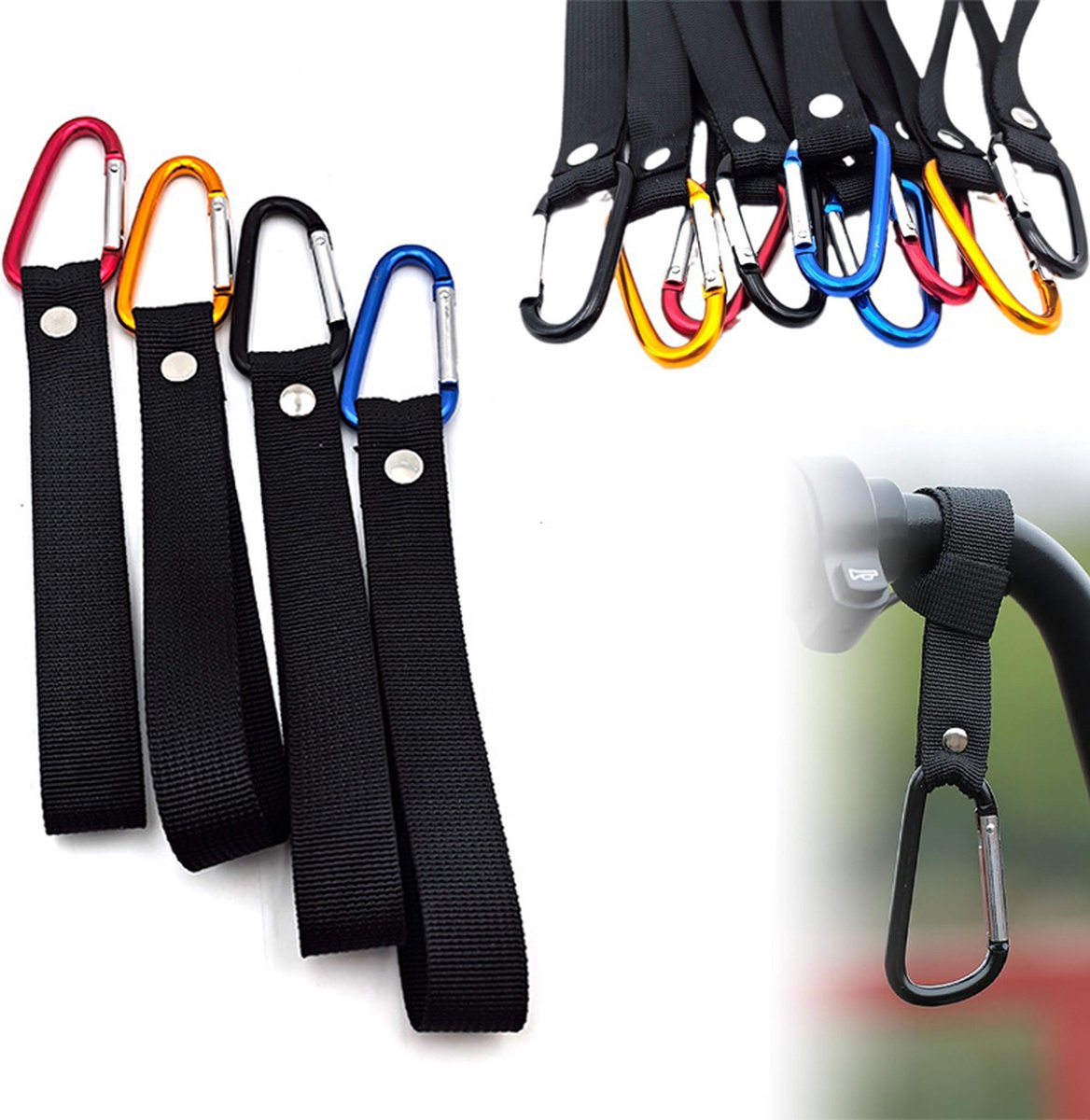 Stroller Hook - 10 Pieces - Bicycle Hook - Stroller Bag Hook - With Carabiner - Extra Sturdy - Bag Hook - Shopping Hook - Universal Hook - Buggy Hook - Diaper Bag Hook - Suitable For Bicycles, Electric Bikes, Strollers - 5 Colors - Image 1