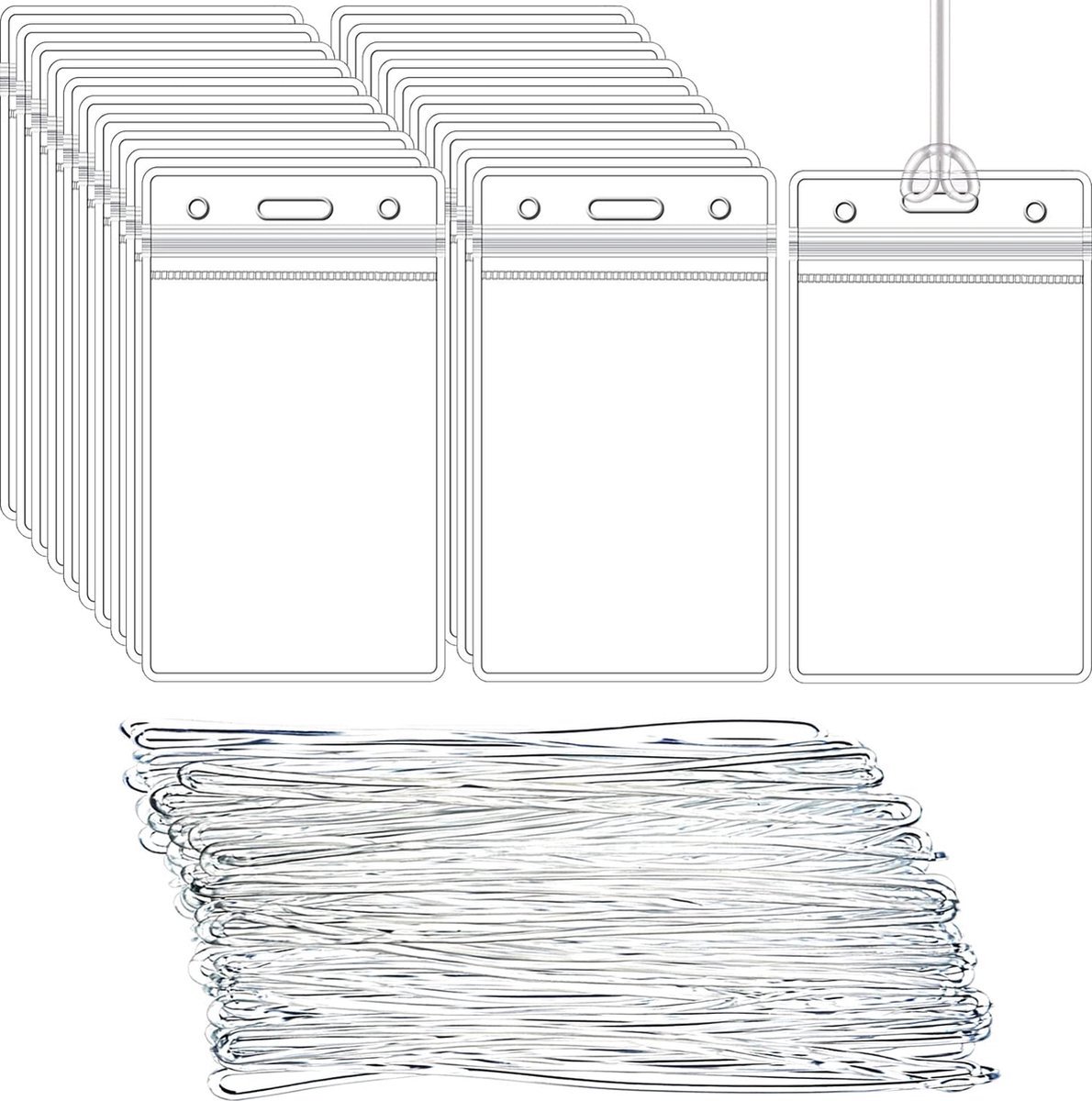 50x Badge Holder - Vertical PVC ID Badge Holders - 11x6.5cm - Name Badges - Card Badge - Transparent ID Card Holder - Name Badge Holder - Card Holder - Card Holders Name Badges - ID Card Holder - Seal - Waterproof Plastic ID Card Holder - With 50 Ring - Image 1