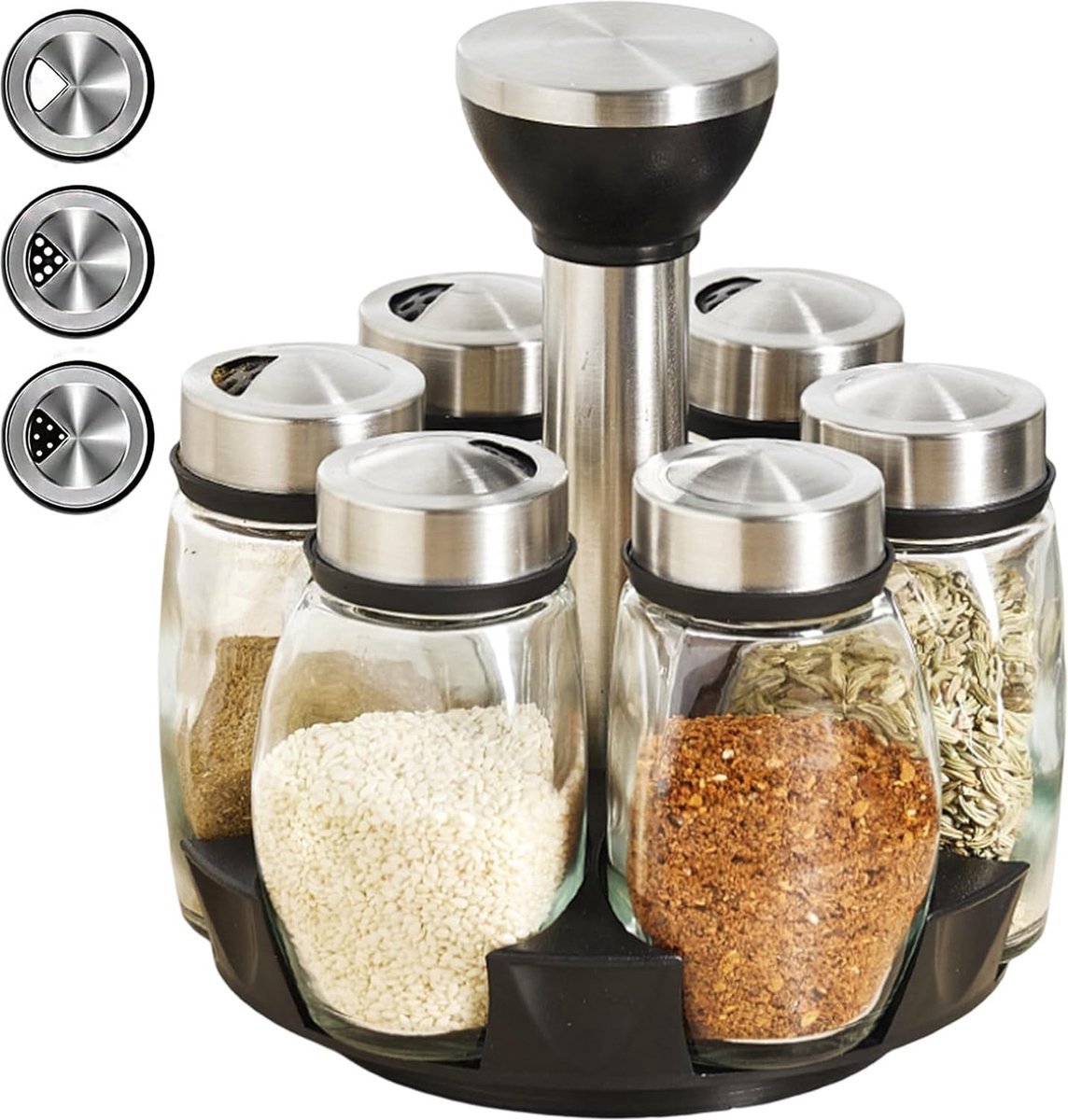 Spice Organizer | 360° Rotatable | With 6 Spice Jars | Glass Jars | 6 Spice Jars on Rack | - Image 1