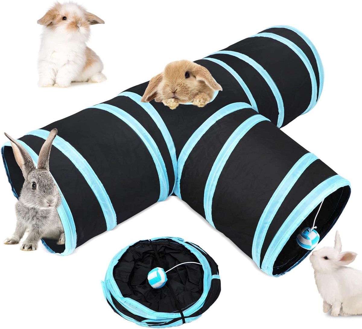 Cat Tunnel - 3 Passages - Play Tunnel for Animals - Cat Tunnel with Play Ball - Cat Tunnel - Cat House - Cat Play Tunnel - Rabbit Tunnel - Crawl Tunnel - Cat Toys - Blue - Image 1