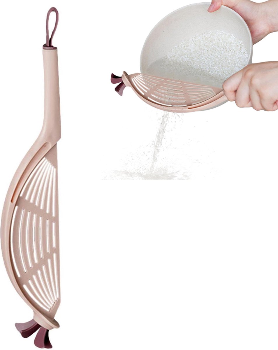 Rice Washer - Colander - Colander for Vegetables - Rice Washing Bowl - Kitchen Colander - Colander for Washing Rice - Vegetable Fruit Pasta Sieve Draining Rack - For Washing and Draining Rice, Fruit, Vegetables, Grains, Beans - Pink - Image 1