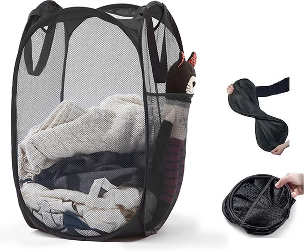 Foldable Laundry Basket - 60 x 30cm - Laundry Baskets - Mesh - Breathable - Durable - Laundry Sorter - Laundry Box - Clothes Organizer - Laundry Basket - Dirty Clothes Basket - Storage Basket - Foldable Laundry Basket - Black - Portable - Space-Saving Lau - Image 1