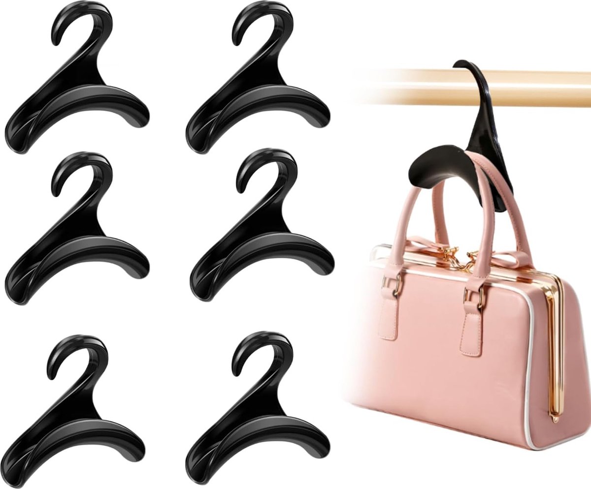 Bag Hanger - 6 Pieces Handbag Hooks for Wardrobe - Hangers - Handbag - Clothes Hanger - Bags - Handbag Hanger - Handbag Hanger for Closet - For Hanging Bags, Wallets, Handbags, Belts, Scarves, Hats, Clothing - Black - Image 1