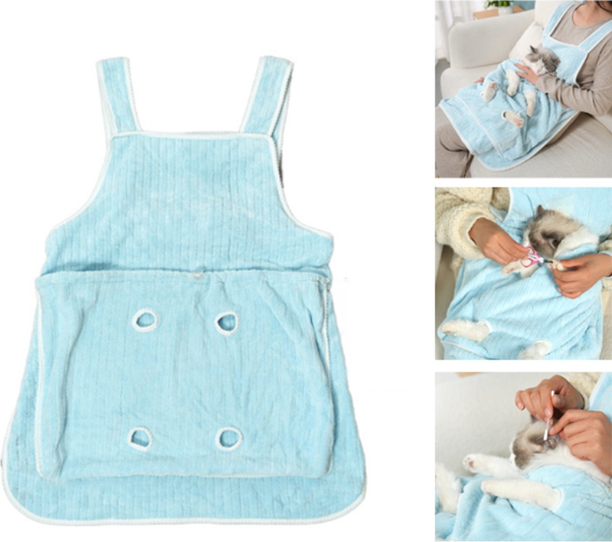 Cat Carrier Bag - Pocket Carrier Sling - Cat Carrying Apron - Carrier Bag for Cats - Portable Cat Bag for Holding Kittens - Pet Transport Apron with Holes - Adjustable Cat Carrier Bag - Blue - 1 Piece - Image 1