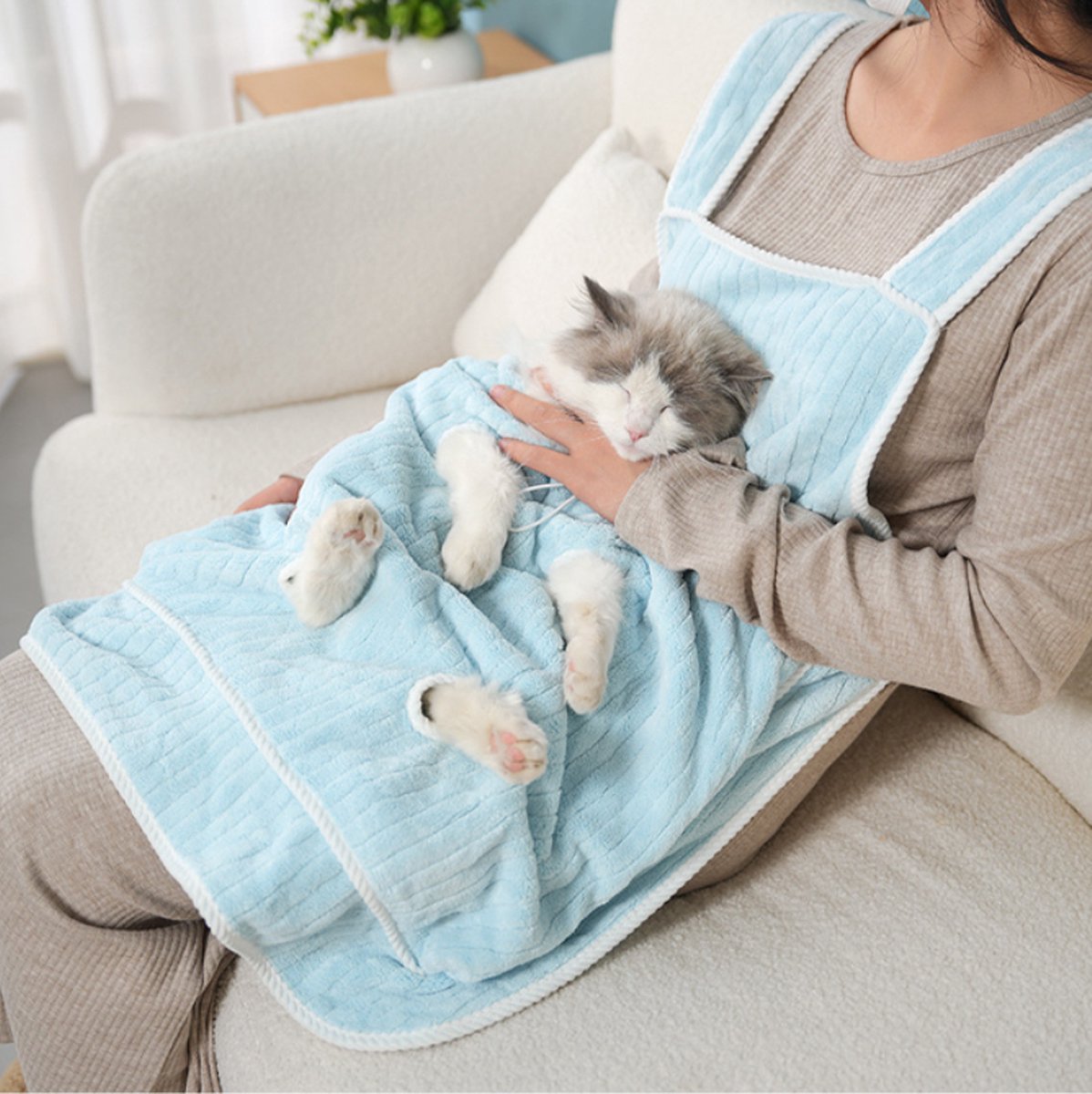 Cat Carrier Bag - Pocket Carrier Sling - Cat Carrying Apron - Carrier Bag for Cats - Portable Cat Bag for Holding Kittens - Pet Transport Apron with Holes - Adjustable Cat Carrier Bag - Blue - 1 Piece - Image 3