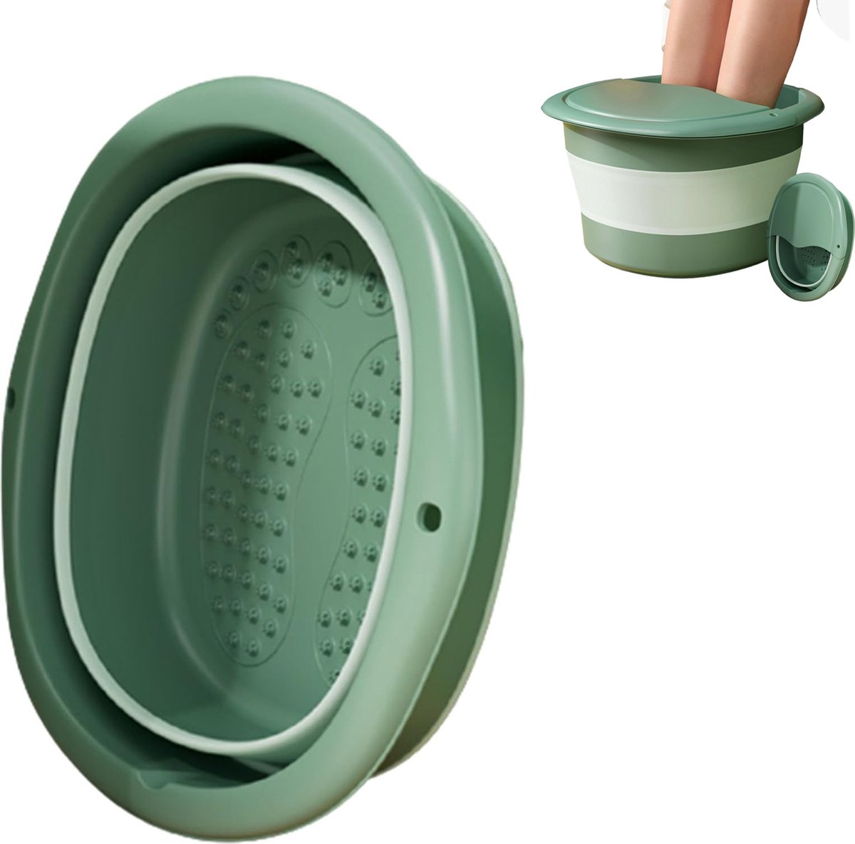 Foldable Foot Bath - Small Foot Bath - Foldable Foot Bath - Foot Bath - Foot Bath - Suitable For Foot Bath Salt And Foot Bath Products - Foot Baths With Massage Points - Relax Your Feet - Foot Baths For Better Blood Circulation - Plastic - Green - Image 1