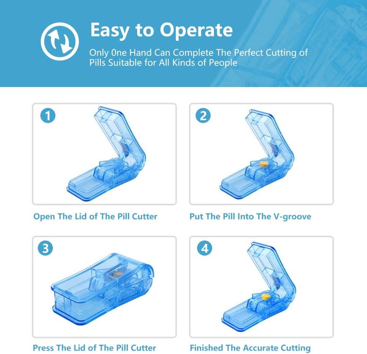 Pill Cutter - 2-Piece Pill Splitter - Tablet Splitter - Medicine Cutter - Pill Cutter - BPA-Free - Pill Storage Box - Pill Box with Sharp Blade - Suitable for Hard Pills - Small and Large Pills - Portable Cutting Mechanism - Blue - Image 3