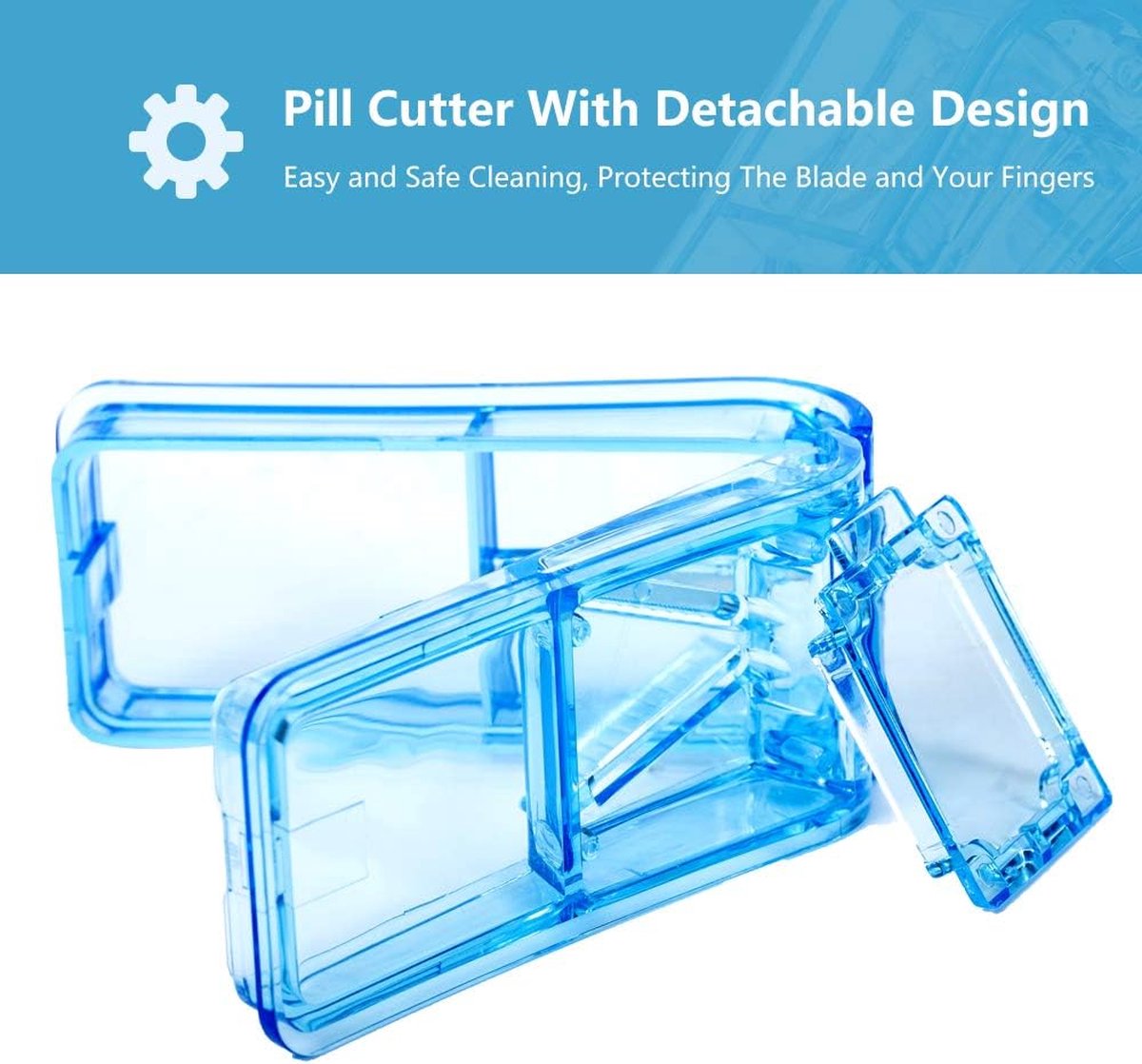 Pill Cutter - 2-Piece Pill Splitter - Tablet Splitter - Medicine Cutter - Pill Cutter - BPA-Free - Pill Storage Box - Pill Box with Sharp Blade - Suitable for Hard Pills - Small and Large Pills - Portable Cutting Mechanism - Blue - Image 4