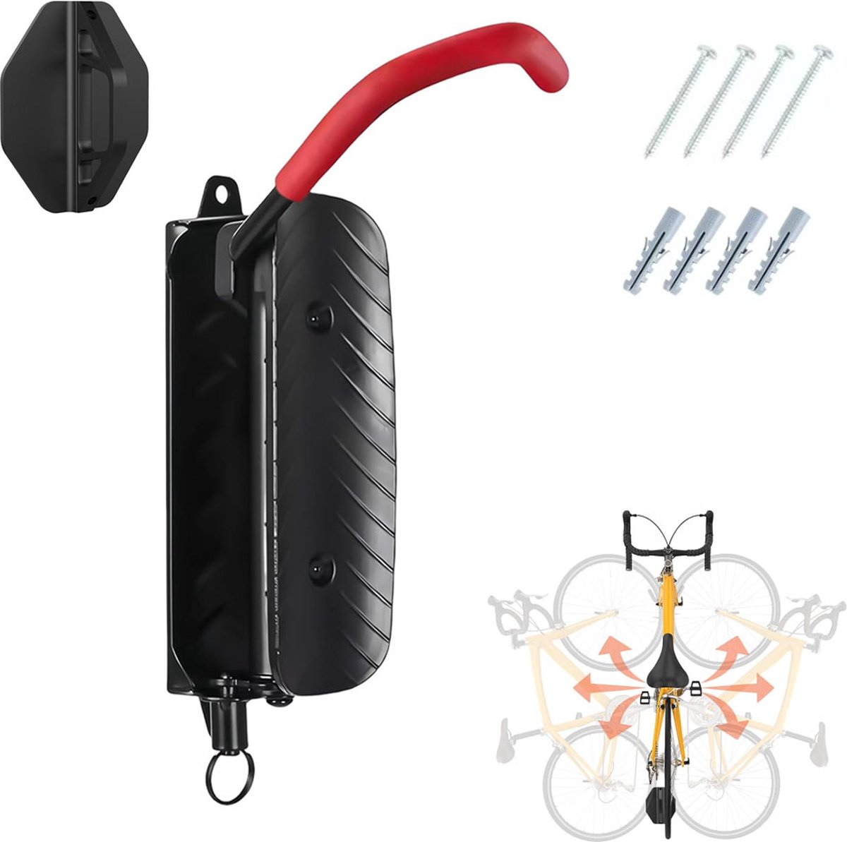 Rotatable Bicycle Suspension System - Bike Hook - Bicycle Suspension Bracket - Bicycle Storage - Wall Bracket for Bicycles - Bicycle Rack - Bicycle Bracket - Bicycle Suspension Rack - Wall Mount - Save Space - High Load Capacity - Suitable for Most Bicycl - Image 1