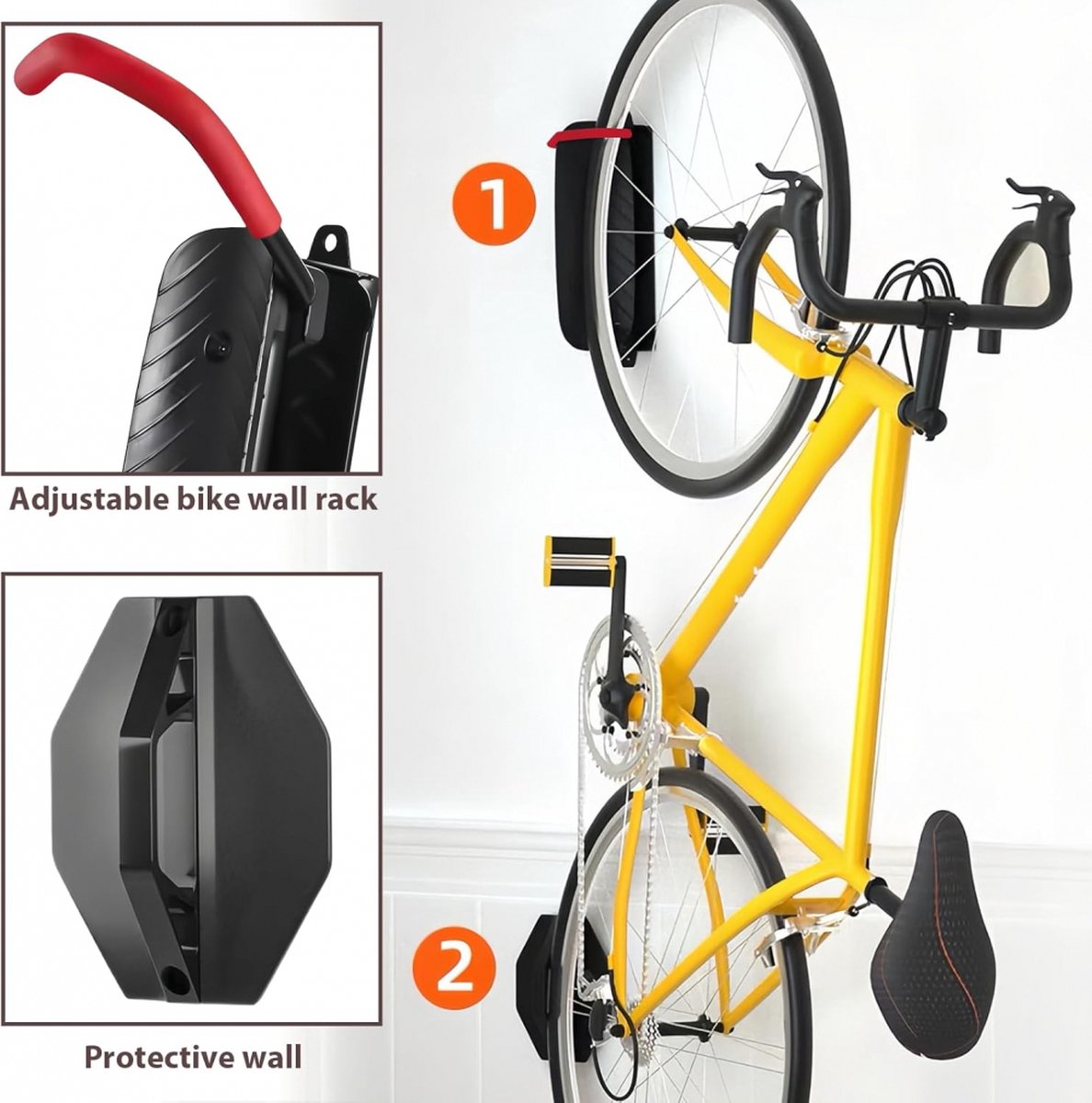 Rotatable Bicycle Suspension System - Bike Hook - Bicycle Suspension Bracket - Bicycle Storage - Wall Bracket for Bicycles - Bicycle Rack - Bicycle Bracket - Bicycle Suspension Rack - Wall Mount - Save Space - High Load Capacity - Suitable for Most Bicycl - Image 2