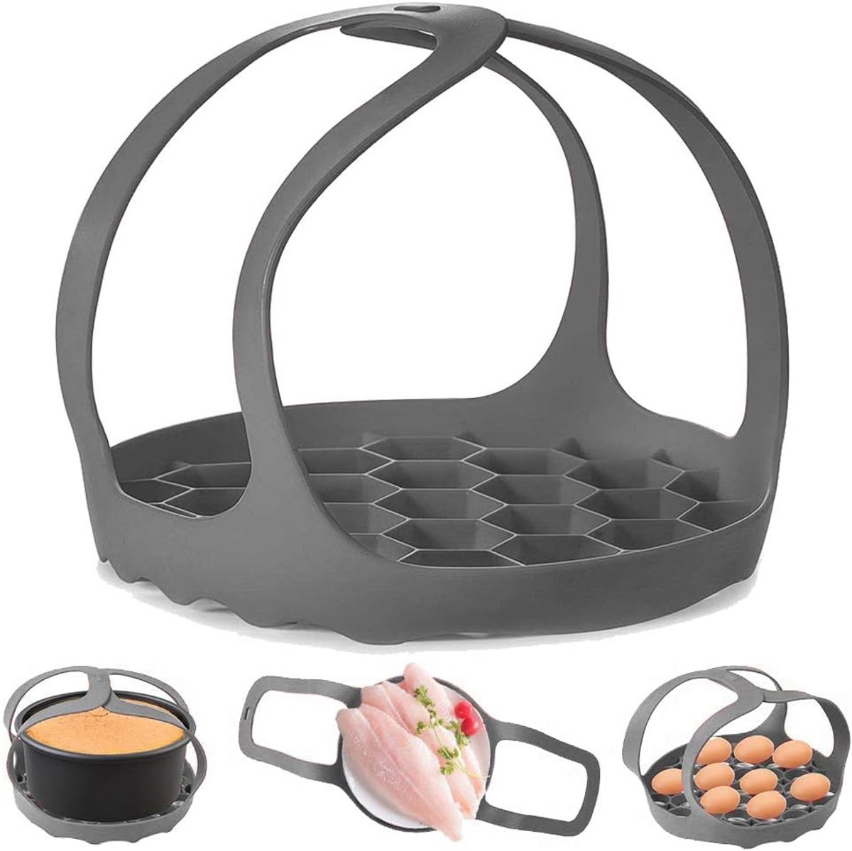 Egg poacher - Poached egg maker - Silicone egg cooker rack - Poached egg maker - Silicone Steamer Basket - multifunctional - BPA-free - grey - Image 1