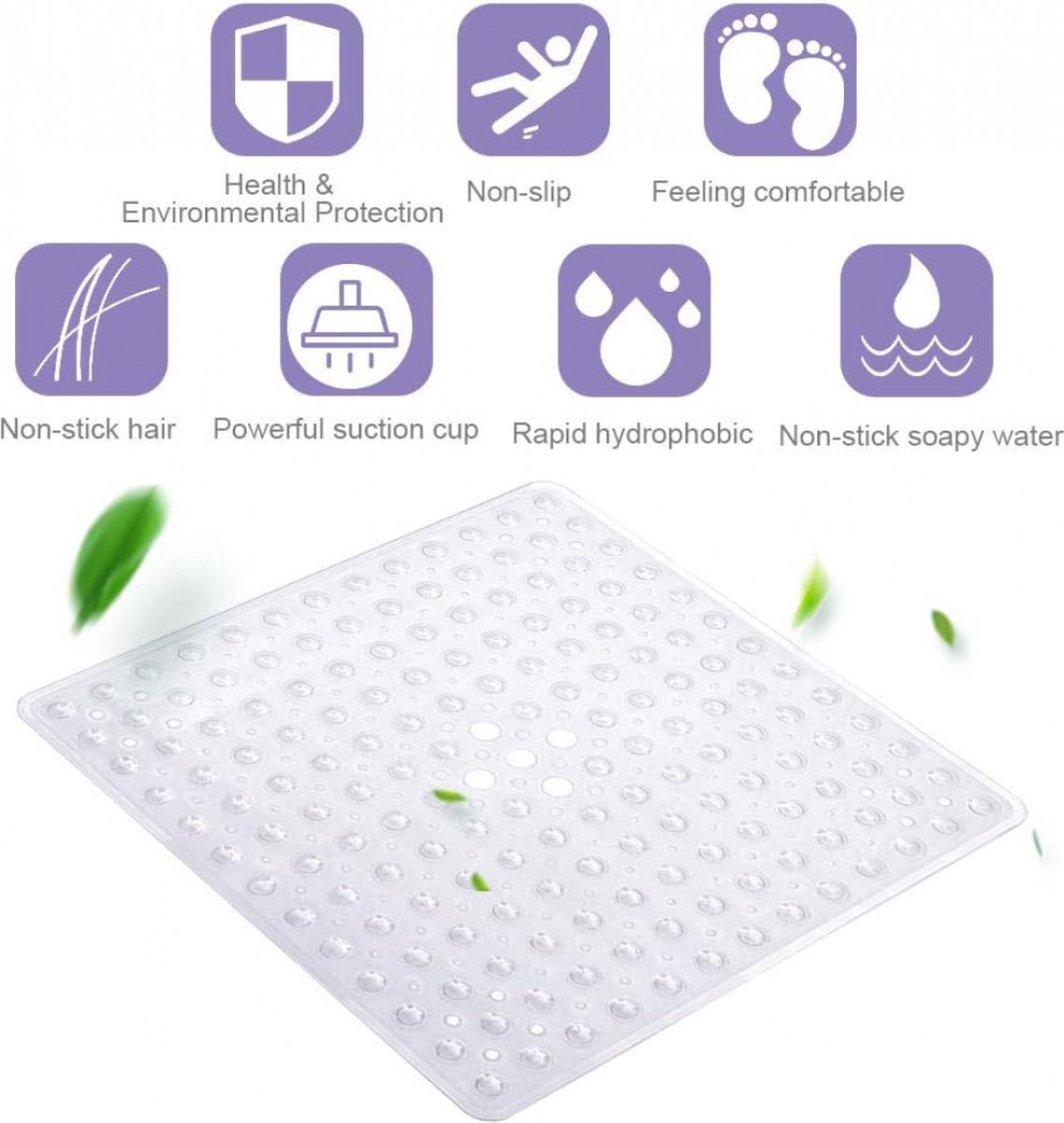 Non-Slip Shower Mat / Bath Mat Transparent With Suction Cups - 53 x 53 Cm - Non-Slip Shower Mat - Bathroom Mat - Anti-Slip Shower Cabin Mat - Mat for the Bath - Non-Slip for Shower - For In the Shower or Bath - Image 2
